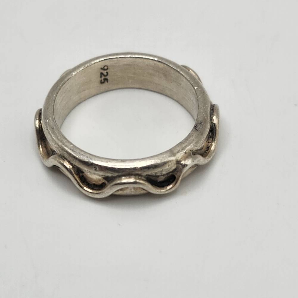 Sterling Silver Wave Ring Band.  Size 7 3/4. Heavy Ocean